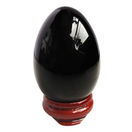 Manekieko Black Obsidian Egg-shaped Meditation Chakra and Home Decoration for Balancing Gemstones and Crystal Figures, 5 x 3.5 cm Reiki Healer and Yoga Practitioner with Wooden Stand