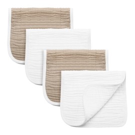 Synrroe Burp Cloths Large, Muslin Burp Cloths for Baby Girls and Boys, Pack of 4 Extra Absorbent and Soft Muslin Bibs, 6 Layers 20 by 10 Inches 100% Cotton (White and Brown 4 Pack)
