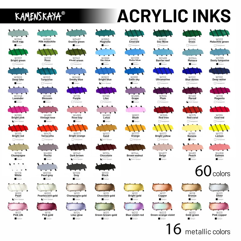 Kamenskaya Acrylic Inks for Artists - Acrylic Ink Set Colour