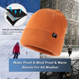 TOP-EX Winter Waterproof Beanie Hat for Men Women Warm Fleece Lined Cold Weather Hats for Golf Walking Running Fishing Hunting S/M Orange