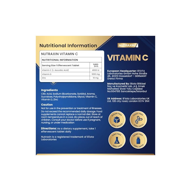Nutraxin Vitamin C+D+Zinc 400IU - 15 Tablets, 15 Day Supply