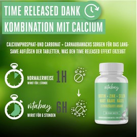 Vitabay Biotin Hochdosiert 10000mcg 180 Tabletten TIME RELEASED & VEGAN - Haar Vitamine Hair Vitamins Biotin Haare Biotin Zink Selen Haut Haare Nägel Kapseln - Haarvitamine für Frauen Biotin Tabletten