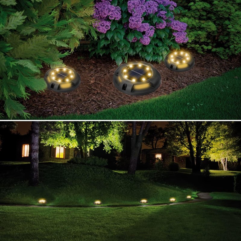 Fohil 12 Pack Solar Ground Lights Outdoor,12 LEDs Solar Disk