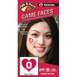 Ohio – Waterless Peel & Stick Temporary Spirit Tattoos – 4-Piece – White O Logo on Scarlet Heart