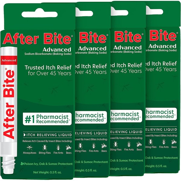 After Bite Advanced Formula - Bug Bite Itch Relief with Sodium Bicarbonate - Ideal for Mosquito Bites, Fire Ant Bites, Bees & More - Portable Pen Applicator - 0.5 oz (4 Pack)