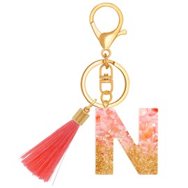TTYY Initial Letter Keychain for Women Birthday gift To Little Girls Attach to Car Key,Backpack,Purses,and Phone Cases (pink crystal LetterN)