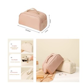 Travel Makeup Bag Large Capacity Cosmetic PU Leather Bags for Women Waterproof Portable Pouch Toiletry Bag Make up Organizer with Divider and Handle,Nice Gift for Girls (Pink With Face Wash Headband)