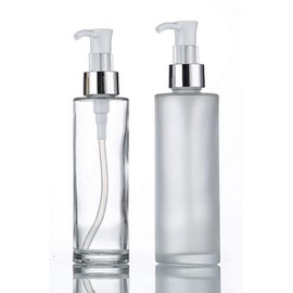 2 Pcs 120ML/4oz Empty White Frosted Glass Lotion Pump Press Bottles Dispenser Refillable Travel Soap Liquid Makeup Cosmetic Containers Storage Vials Jars with Sliver Head for Essence Oil