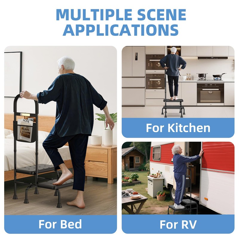 2 Step Stool with Handle for Elderly Heavy Duty Bed