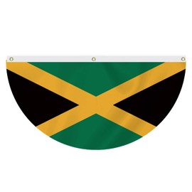 1.5x3 FT Jamaica Fan Bunting Flag,18x36 In Jamaican Semi Round 100D Outdoor Banner,Novel Decor for Garden Yard Window Car Boat Balcony with Brass Grommet