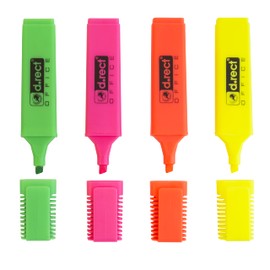 D.RECT 1127 Set of 4 Fluo Highlighters with Bevel Chisel Tip Set of 4