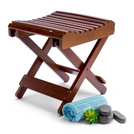 Sorbus Bamboo Folding Step Stool Bench Seat - Shower & Bathroom Foot Rest Chair - Brown