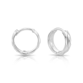 TILO JEWELRY 14K Real Solid Gold Round Diamond-Cut Huggie Hoop Earrings Baby Small 10MM - White Gold