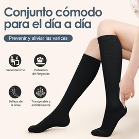 Calcetines de Compresión Mujer y Hombre, 6 Pares de Medias de Compresión 15-20 mmH, Calcetas Elásticas de Compresión para Embarazo, Viajar, Correr, Fitness (Grande, X-Grande, 3color B)