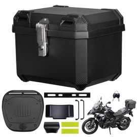 KEMIMOTO Motorcycle Top Case, Universal PP Plastic Trunk Motorbike Tail Box for All Motorbike, 45L Waterproof Detachable Motorcycle Tail Bag with Lock & Back Cushion, Black