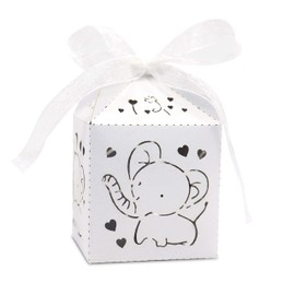 Baby Shower Favor Boxes - White Candy Box Cajitas para Dulces Laser Cut Box 50Pcs with Ribbon for Baby Shower Boys Girls Birthday Party