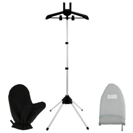 Garment Steamer Hanger with Ironing Glove, Telescopic Clothes Steamer Stand, Garment Hanger for Steaming Clothes, Steam Iron Stand Rack for Vest Overcoat Suit (Black)