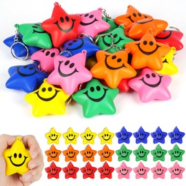 Ainiv Star Funny Stress Balls, 24 PCS Anti-Stress Balls for Adults with Keychain, Mini Fun Star Shape Sensory Stress Ball for Kids and Adults, Hand Exercise Stress Relief Balls Toys for Anxiety Stress
