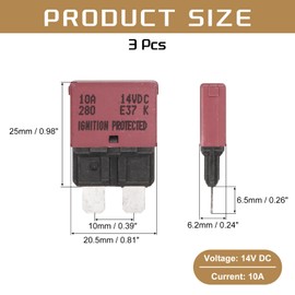 DMiotech 3 Pack Automatic Mini Reset Fuse, 14V DC 10A ATC/ATO Auto Circuit Breaker Reset Fuses Low Profile Blade Fuses for Car Truck SUV Marine Boat Motorcycle, Red