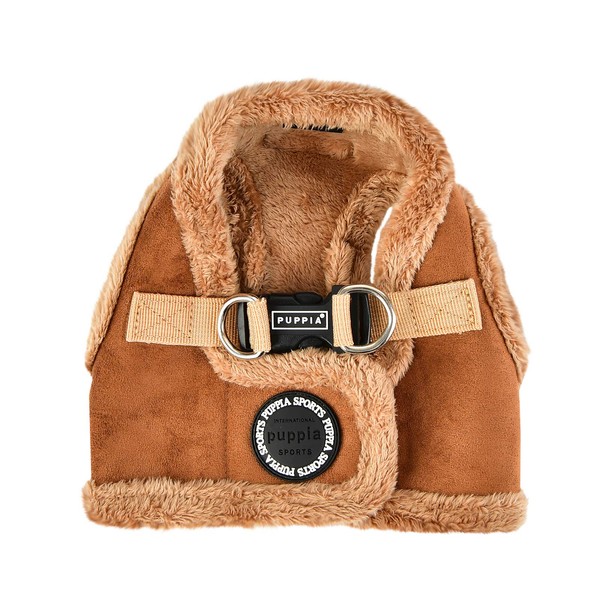 Puppia Terry Vest Dog Harness Step-in Winter Suede Warm No Choke No Pull Training Walking for Small and Medium Dog, Brown, Medium