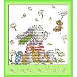 Stitchmelody - Kit de punto de cruz contado de 14 quilates, juego de bordado con patrón no impreso DMC, costura (kit de 14 quilates, juego de conejos de parche)