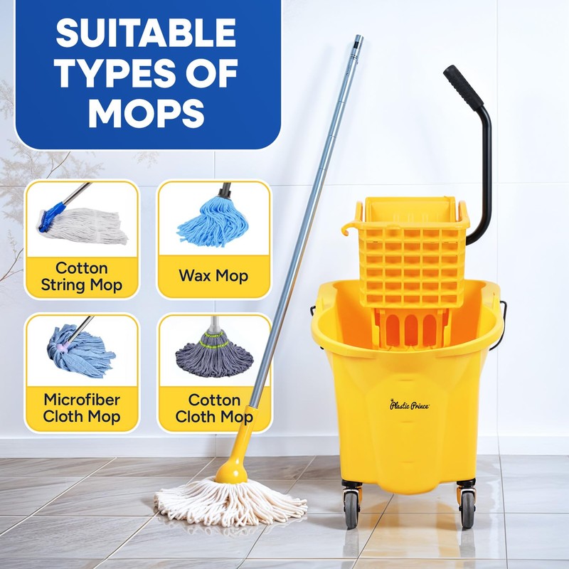 PLASTIC PRINCE 35-Quart Yellow Side-Press Mop Bucket and Wringer Combo