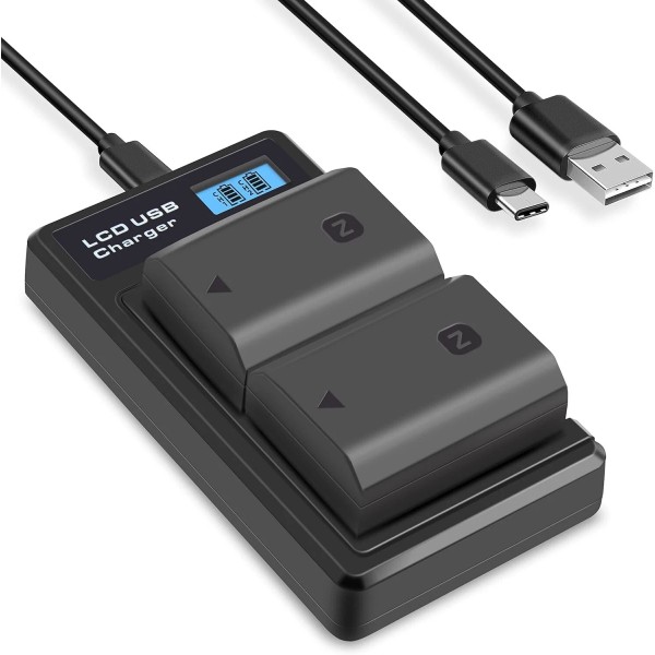 NP-FZ100 2 Pack Batteries & LCD Display Dual Battery Charger