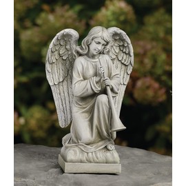 Joseph's Studio by Roman, 12" Kneeling Angel with Trumpet Garden Statue, Outdoor Religious Decor