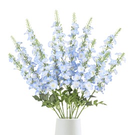 ICBOX 6PCS Gladiolus Artificial Flowers 38.2'' Blue Morning Glory Artificial Silk Flowers with Stems for Wedding Party Home Garden Decor(Light Blue)