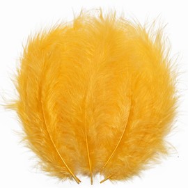THARAHT 100pcs Fluffy Turkey Marabou Feathers 4-6inch for Craft Dream Catcher Decoration Natural Fluffy Turkey Marabou Feathers,Golden Yellow