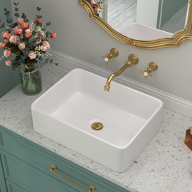 Rectangular Vessel Sink - Beslend 19''x15'' Bathroom Sink Rectangle Above Counter White Ceramic Porcelain Vessel Sinks Art Basin