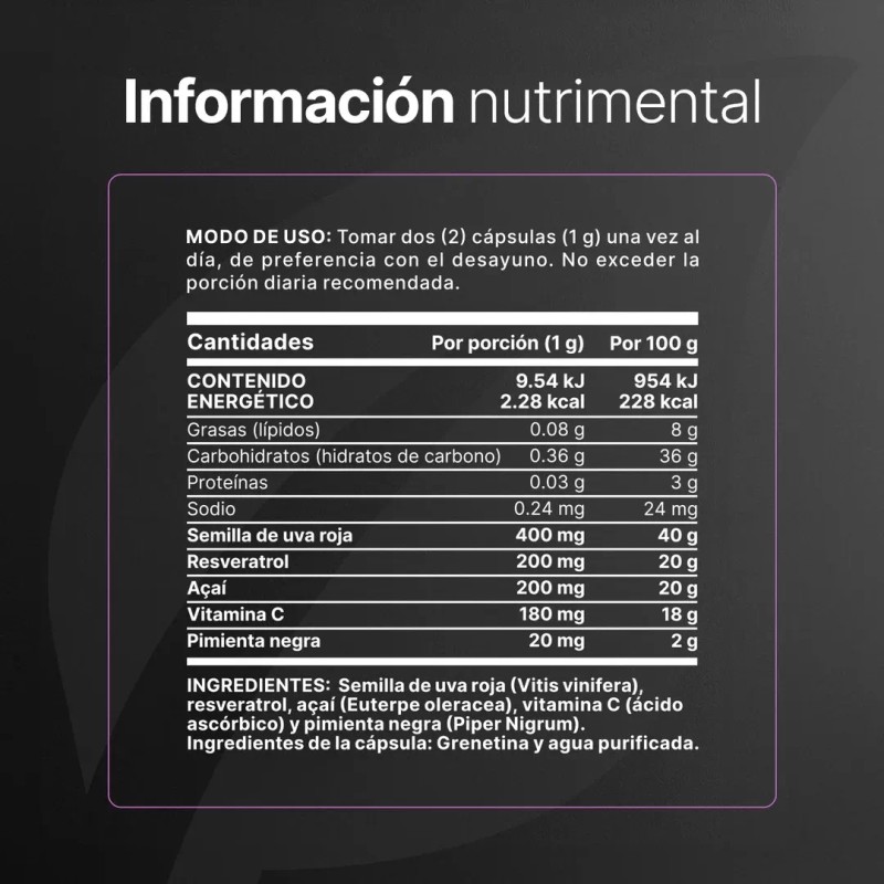 Resveratrol Cápsulas Life Semilla Uva Sabor