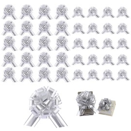 40 Pieces 6 Inches and 3 Inches Pull Bow Wrapping Pull Bow Ribbon Pull Bows for Wedding Baskets,Large Bows for Presents. (Silver)