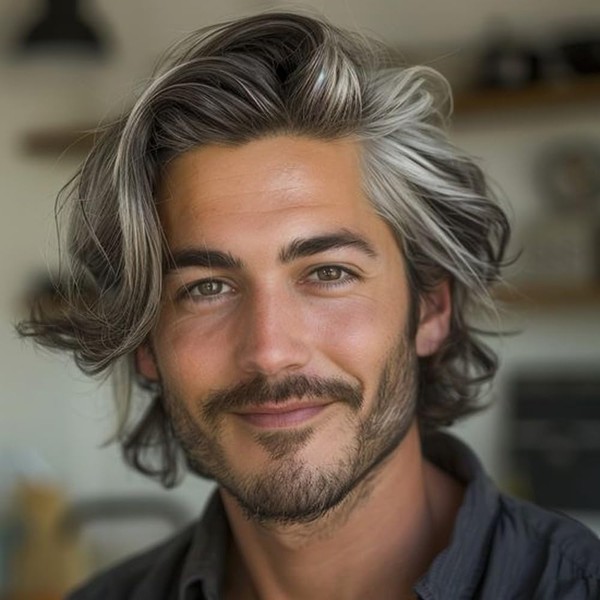 Beweig Herren kurze graue Wellige Schichten Haar Perücke synthetische Cosplay