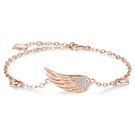 Billie Bijoux 925 Sterling Silver Women Angel Wings Adjustable Chain Bracelet Diamond White Gold Plated Ankle Bracelet Women Gift, Sterling Silver