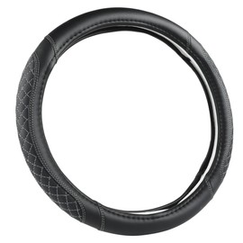 West Llama Customized Auto Car Steering Wheel Cover for Toyota Rav4 Corolla Camry Highlander (Diamond Quilted-Black+Gray-Standard Size)