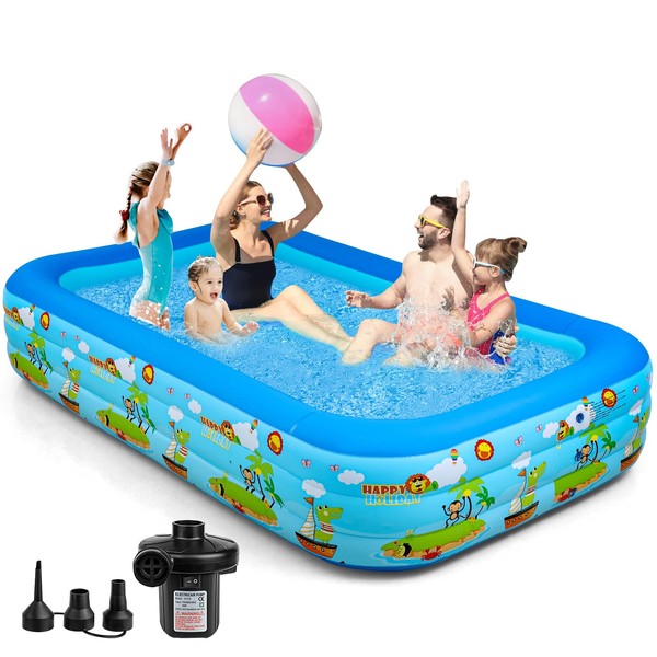 Inflatable Swimming Pools with Pump, Oversized 120" x 72" x 22" Thickened Blow up Kiddie Pool for Kids & Adults, Above Ground Swimming Pool for Outdoor, Garden, Backyard, Water Party -Printed