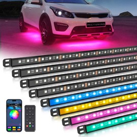 MICTUNING N8 RGBW Underglow Light Bars for SUVs, App/Remote Control, Aluminum Housing Waterproof, Exterior Neon Accent Underbody LED Light Strips, w/ 2pcs 9.8ft Extension Cords, 8PCS