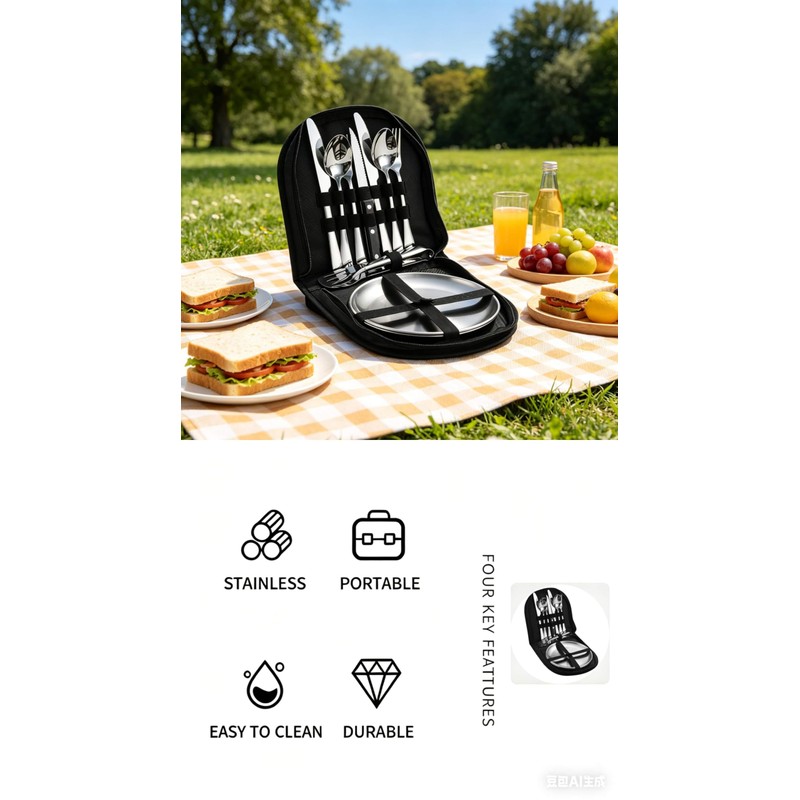 10-Piece Camping Mess Kit for 2 - Stainless Steel Silverware