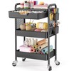 3 Tier Metal Rolling Cart with Drawer, Black Utility Storage
