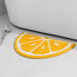 HAPLOVE Half Round Microfiber Soft Lemon Shape Bathroom Rugs Non Slip Shag Bath Mat Rug for Kitchen Bedroom Rubber Shower for Floor Living Room Mats Water Absorbent Washable (40cmx60cm, Lemon)