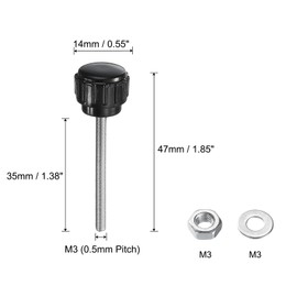 uxcell 4 Sets Knurled Knobs Thumb Screws with Nuts Washers, Metric M3 x 35mm Male Thread 14mm Plastic Head, 304 Stainless Steel Stud Hand Knobs Clamping Thumbscrews Handles, Black