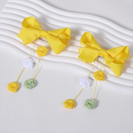 3.5in Yellow Flower Hair Bow Clips with Long Floral Tassels for Toddler Teen Girls,2pc Boutique Grosgrain Ribbon Alligator Hairpins Kids Summer School Dress Decor Accessory Gift