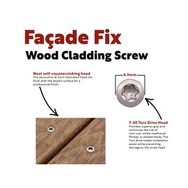 Box of 200 Redhawk Fasteners® Façade Fix Wood Cladding Screw | Stainless Steel | T-20 Torx Drive | Driver Bit Included | 4.5 x 60mm