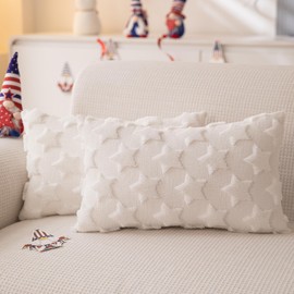 JXZYGMD 4th of July Pillow Covers 12x20 inch Set of 2 White Memorial Day Independence Day Pillow Cover Soft Plush Throw Pillows for Sofa Holiday Home Decor
