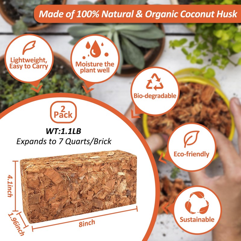 Riare 2 Pack Coco Chips Substrate for Plants- 2.2lb 100%