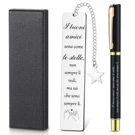 Clabby Gift from Friends Metal Bookmark Friendship Bookmark with Star Page Marker with Phrases Ballpoint Pen with Boxes Gift Best Friend for Graduation Birthday Christmas
