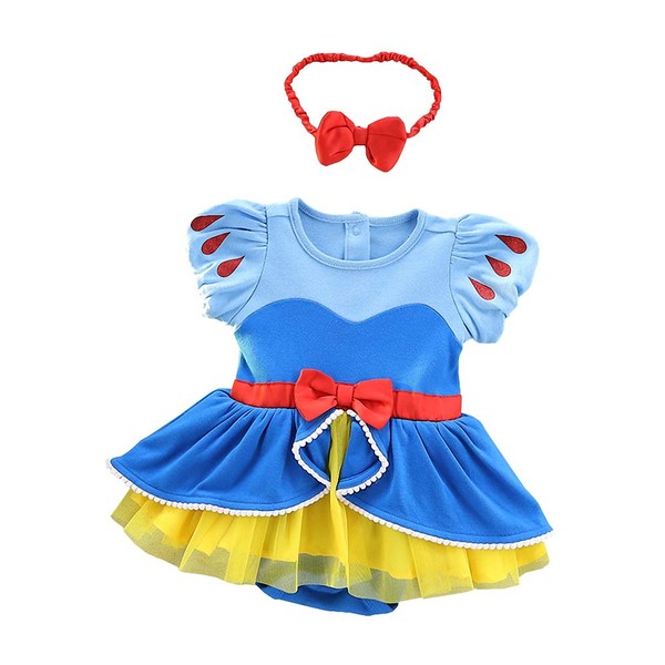 Lito Angels Snow White Princess Dress with Headband for Baby Girls, Birthday Party Carnival Costume Romper Bodysuit Summer, Size 0-3 Months, A (Fabric Label 60)