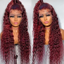 zikria Burgundy Curly Human Hair Wigs for Black Women 13X4 HD Lace Front Wigs Human Hair 150% Density Frontal Wigs Human Hair Pre Plucked with Baby Hair 18 Inch, #burgundy 99J Color
