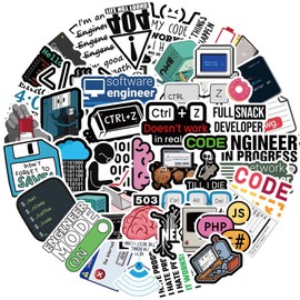 Programming Stickers,Gift for Developers Programmers Hackers Engineers,50Pcs Program Stickers for Laptop Computer Water Bottles Luggage Vinyl Waterproof Decals